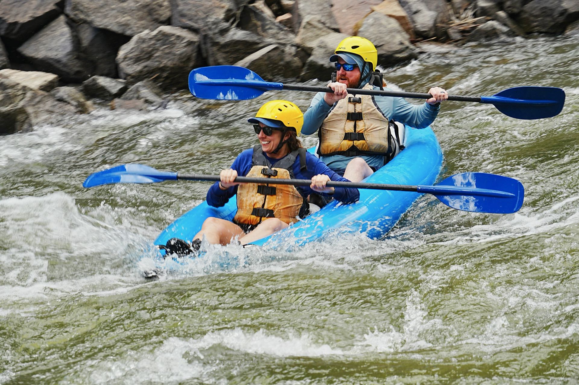 Tandem inflatable kayak on the Upper Colorado River