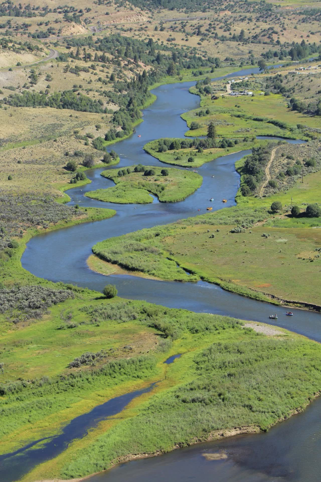 Aerial view of Upper Colorado River winding through Colorado meadows